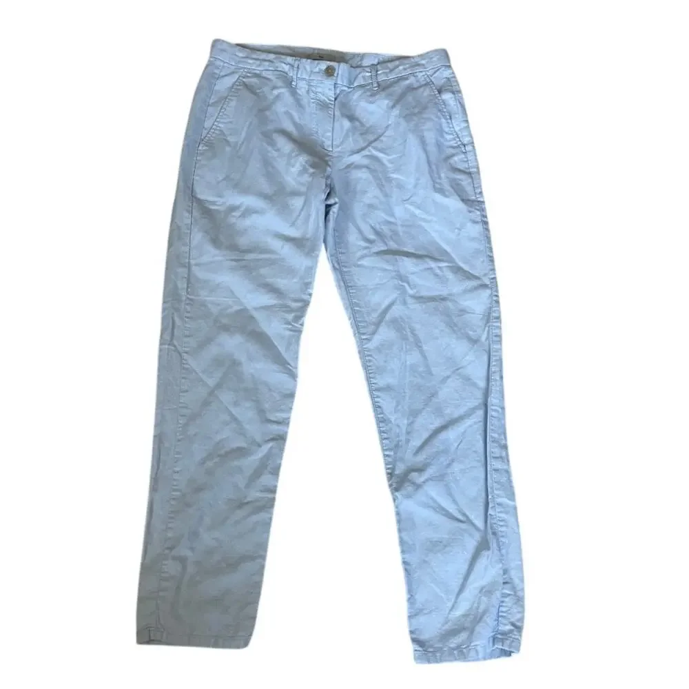 Gap Linen Cotton Slim Straight Pants Light Blue Coastal Prep Nautical Size 6